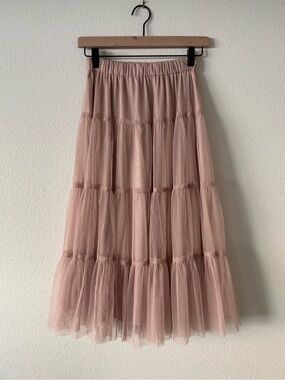 Tiered Mesh Maxi Skirt - Blush Pink